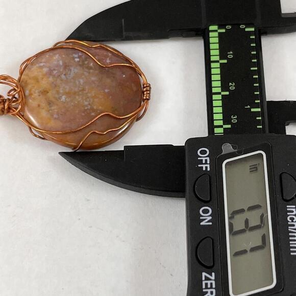 Handmade Copper Wire Wrapped agate Necklace Oval Cabochon Pendant - Picture 3 of 3